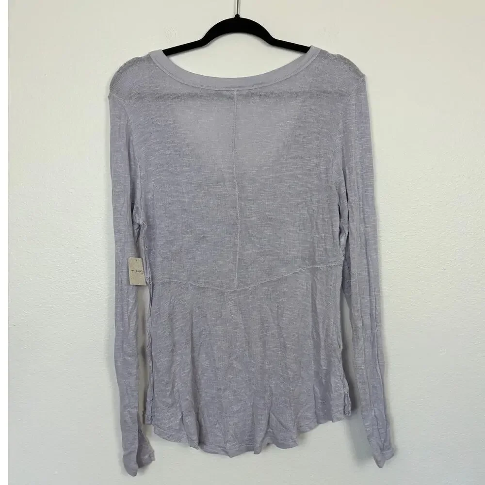 NWT Free People Intimately Free Lavender Micro Ribbed Scoop Neck Long Sleeve L